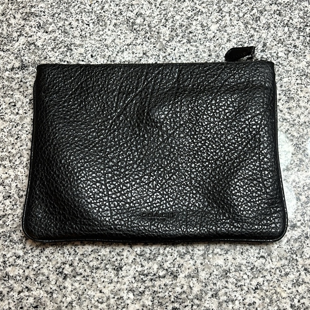 Coach New York Medium Pouch F22499 black Varsity Stripe grained leather - Picture 2 of 13
